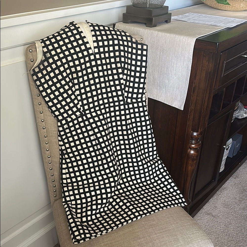 J. Crew Black and White Checkered Midi Dress
